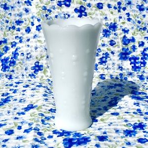 Vintage ❉ Scalloped White Milk Glass Vase